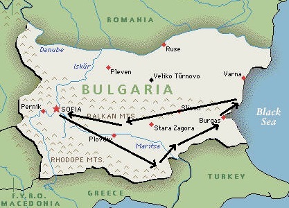 Mapa del tour por Bulgaria